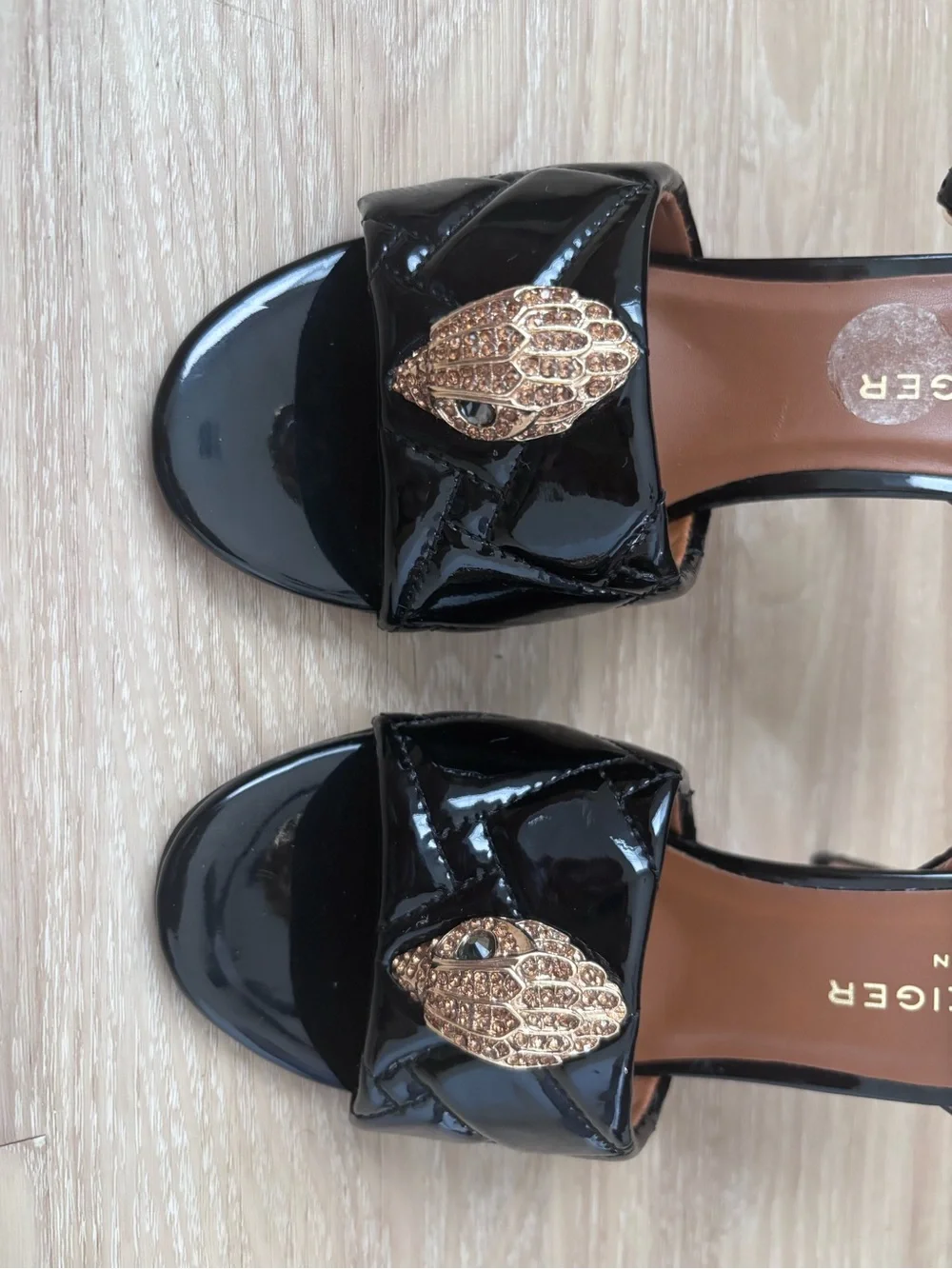 Kurt Geiger Black Patent Slingback Heels with Gold Detail